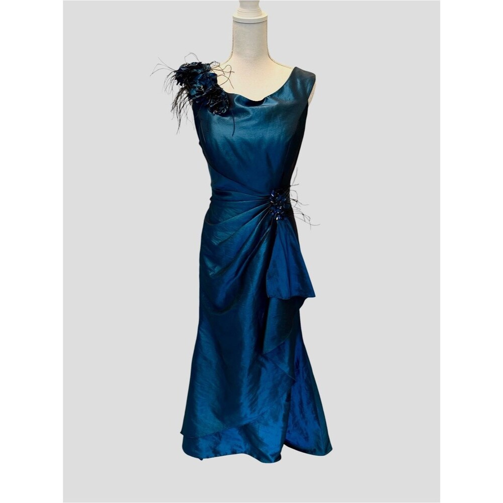 Sarah Danielle Vintage Blue Mermaid Gown 12 Beaded Feather Formal/ Wedding